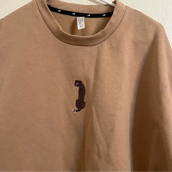 Adidas leopard Tan Sweater with three Stripes Crewneck - Picture 3 of 8